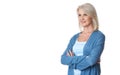 Blonde senior woman. 50 years old lady is smiling. Isolated Royalty Free Stock Photo