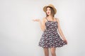 Blonde in straw hat and dress Royalty Free Stock Photo