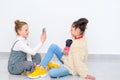 Blonde Teenage Taking A Photo Brunette Girl.