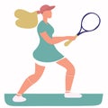 blonde white woman playing tennis with racket