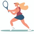 blonde white woman playing tennis with racket