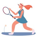 blonde white woman playing tennis with racket