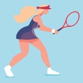 blonde white woman playing tennis with racket