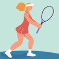 blonde white woman playing tennis with racket