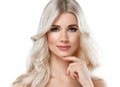 Blonde Woman Beautiful Portrait. Cosmetic concept, platinum Blond Hair Model Girl with manicure.