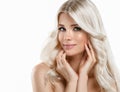 Blonde Woman Beautiful Portrait. Cosmetic concept, platinum Blond Hair Model Girl with manicure. Royalty Free Stock Photo