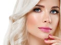 Blonde Woman Beautiful Portrait. Cosmetic concept, platinum Blond Hair Model Girl with manicure. Royalty Free Stock Photo