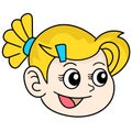 Blonde woman emoticon with smiling face expression, doodle kawaii. doodle icon image Royalty Free Stock Photo