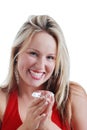 Blonde woman excited about a big diamond Royalty Free Stock Photo