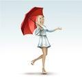 Blonde Woman Girl Under the Red Umbrella in Dress Royalty Free Stock Photo