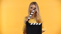 Blonde woman holding clapboard isolated on Royalty Free Stock Photo