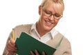 Blonde Woman with Pencil and Folder Royalty Free Stock Photo
