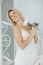 Blonde woman posing in white lingerie Royalty Free Stock Photo