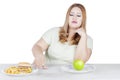 Blonde woman refuses hamburger Royalty Free Stock Photo
