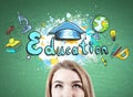 Blonde woman s head, education sketch Royalty Free Stock Photo