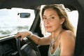 Blonde Woman Sitting in Car Royalty Free Stock Photo