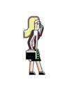 Blonde woman with suitcase talking on phone