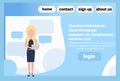 Blonde woman using laptop chat bubble standing pose faceless silhouette online communication female cartoon character