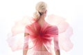 Blonde Woman Wearing a Pastel Pink Soft Red Silk Dress Looking Like a Hibiscus Flower Royalty Free Stock Photo