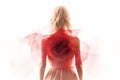 Blonde Woman Wearing a Soft Red Silk Dress Looking Like a Rose Flower Royalty Free Stock Photo