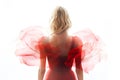 Blonde Woman Wearing a Soft Red Silk Dress Looking Like a Rose Flower Royalty Free Stock Photo