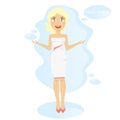 Blonde woman in a white dress. Cartoon flat design.