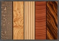 A blonde wood with straight stripes, a reddish-brown with rippling Royalty Free Stock Photo