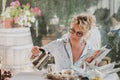 Blonde woman at breakfast time. Royalty Free Stock Photo