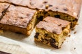 Blondie Brownie with Peanut Butter, White Chocolate and Roasted Peanuts. Homemade Cake Dessert / Blonde Brownie Pieces Royalty Free Stock Photo