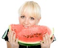 Blondy hold water-melon Royalty Free Stock Photo
