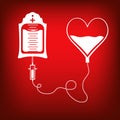 blood bag and heart. Blood donation day concept. Human donates blood. Vector illustration in flat style.