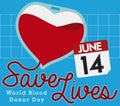 Blood Bag with Heart Shape and Calendar for Donor Day, Vector Illustration Royalty Free Stock Photo