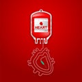 Blood bag red color and Heart organ sign shape made from cord illustration Royalty Free Stock Photo