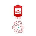 Blood bag red color and Heart organ sign shape made from cord illustration Royalty Free Stock Photo