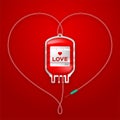 Blood bag red color and Love heart sign frame shape made from cord illustration Royalty Free Stock Photo