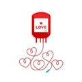 Blood bag red color and Love heart sign shape made from cord illustration Royalty Free Stock Photo