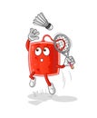 Blood bag smash at badminton cartoon. cartoon mascot vector