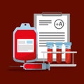 Blood bag syringe test tube and clipboard report