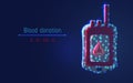 Blood bag. Blood type A, B, O and AB. Red text `Blood Donation` and dark blue background. help people,Vector illustration sabout