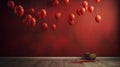 blood and balloons on a wooden floor. 3 d illustration