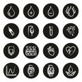 Blood or Blood Pressure Icons Freehand White On Black Circle