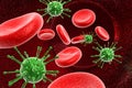 Blood cell with virus Royalty Free Stock Photo