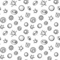 Blood cells seamless pattern. Hand drawn erythrocytes, leukocytes and platelet. Scientific biology illustration in sketch style Royalty Free Stock Photo