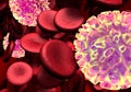Blood cells with virus Royalty Free Stock Photo