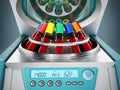 Blood centrifuge machine with test tubes full of blood samples. 3D illustration