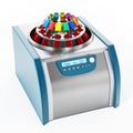 Blood centrifuge machine with test tubes full of blood samples. 3D illustration