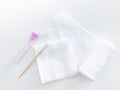 Blood collected tube ,swab and gauze on roll gauze on white background in health check up concept Royalty Free Stock Photo