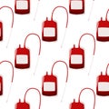 A blood donation bag seamless pattern. Medical simple background. Blood container