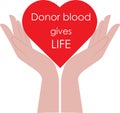 Blood donation campaign poster design.Heart in hands with inscription.