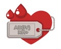 Blood donation center isolated icon, heart and red drops